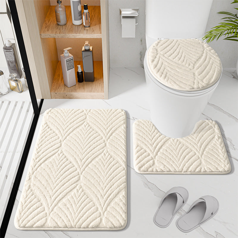 Leaf Patterned Luxury Bath Mat Set