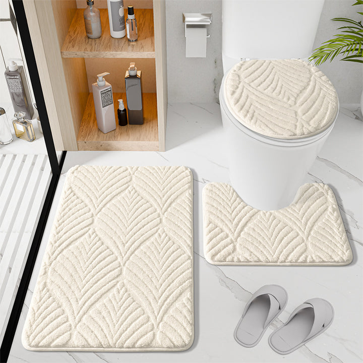Leaf Patterned Luxury Bath Mat Set