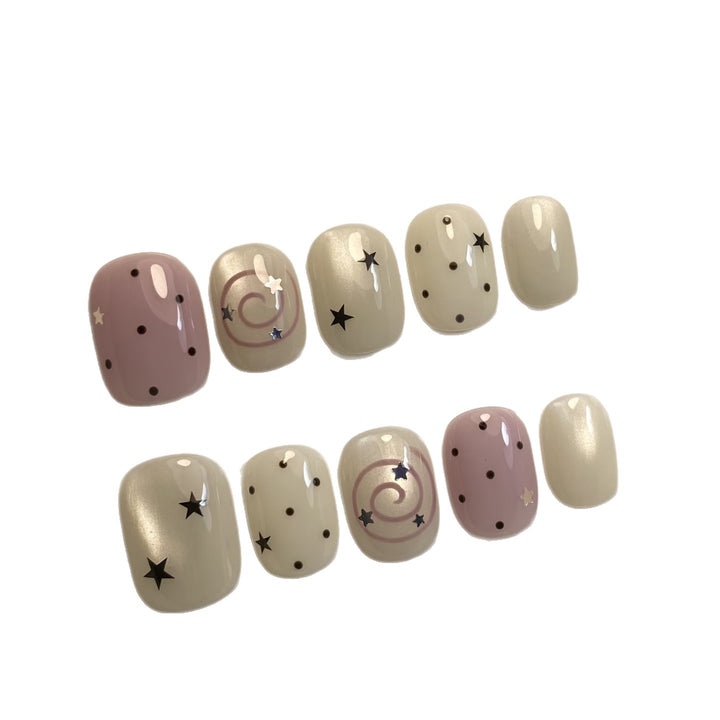 Decorative Press-On Nail Art Set with Whimsical Star and Dot Patterns