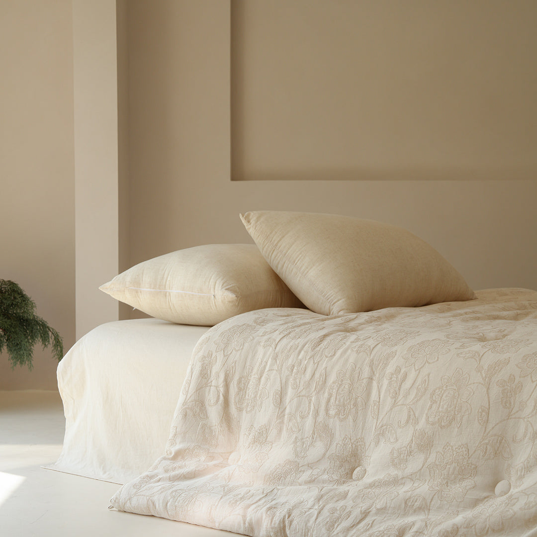 Luxury Washed Linen Pillow and Quilted Bedspread Set