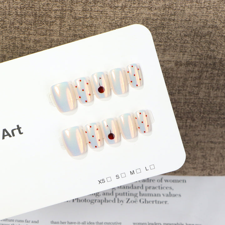 Artistic Press-On Nail Art Set with Cherry and Polka Dot Design Stornfield