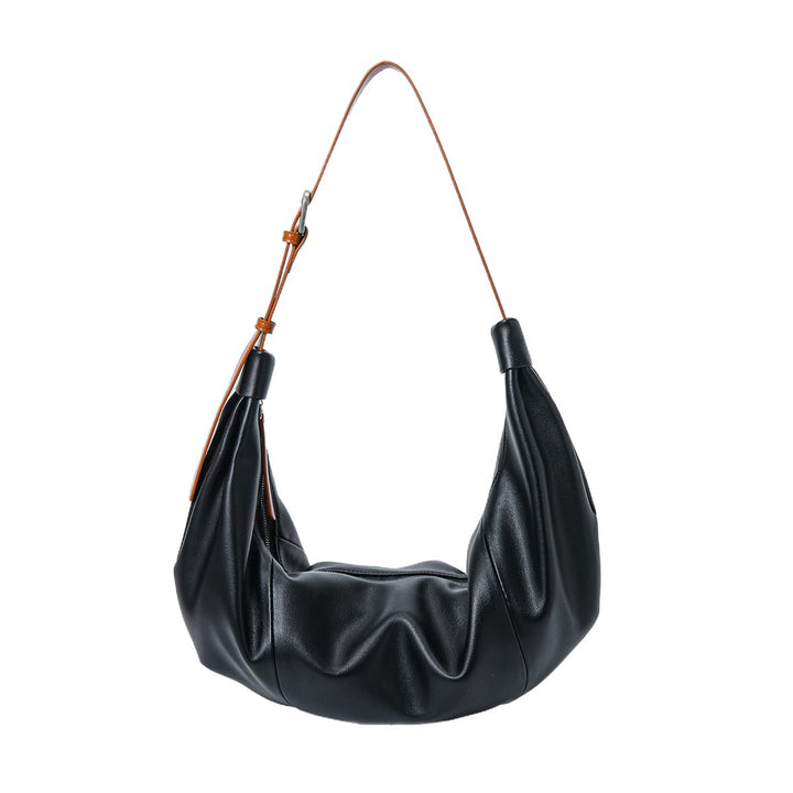 Slouchy Crescent Leatherette Hobo Shoulder Bag with Adjustable Strap