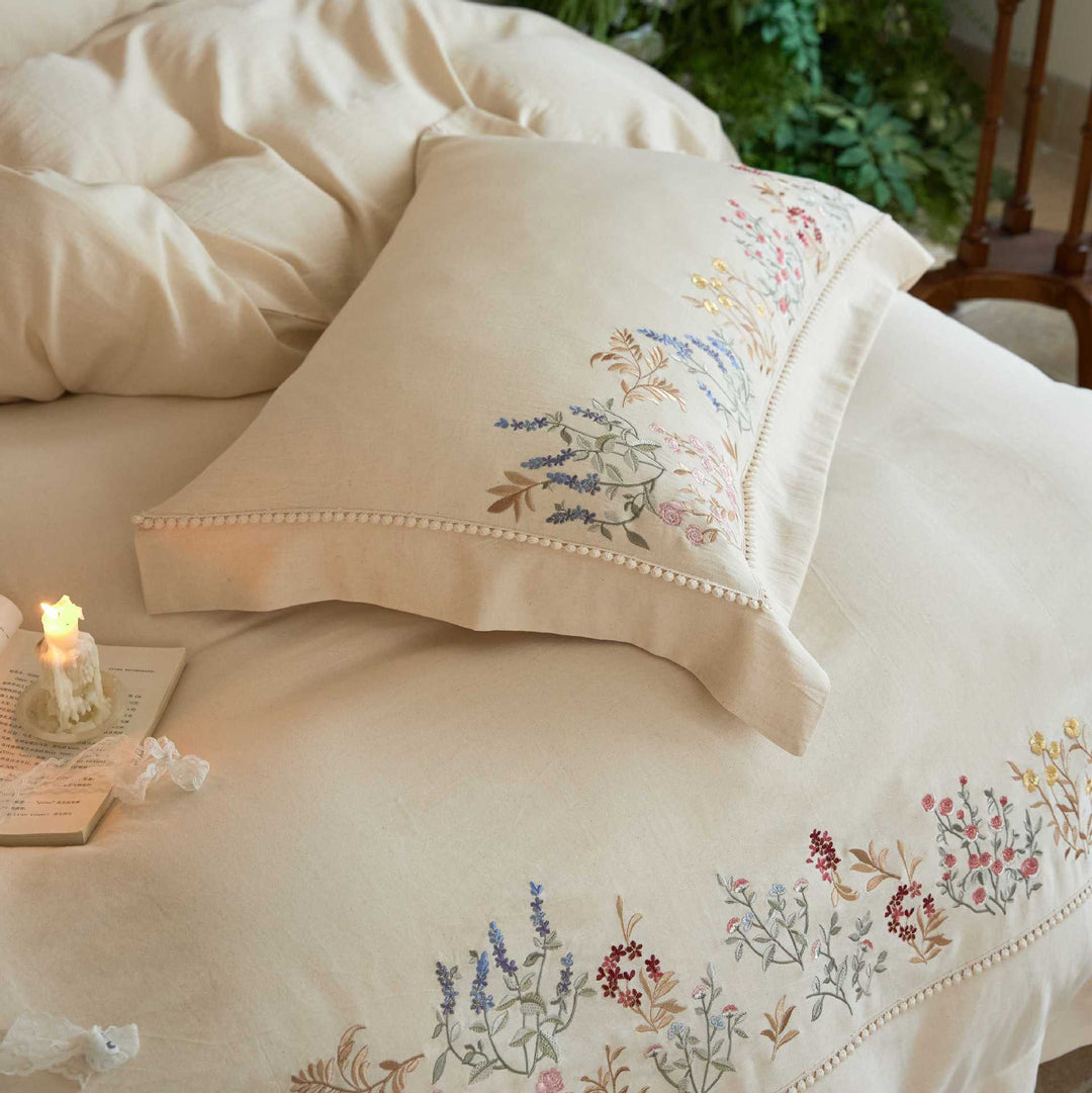 Embroidered Floral Cotton Duvet Cover Set