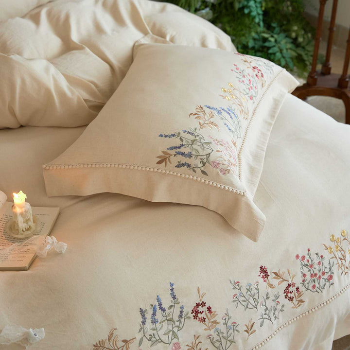 Embroidered Floral Cotton Duvet Cover Set