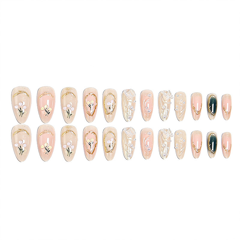Elegant artificial nails with holographic and floral decorations Stornfield