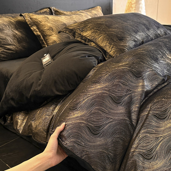 Metallic Wave Jacquard Duvet Cover Bedding Set