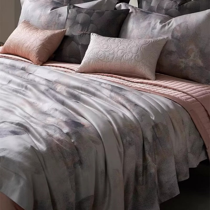 Marble-Effect Luxury Cotton-Sateen Duvet Cover Ensemble with Hidden Closure & Euro Shams
