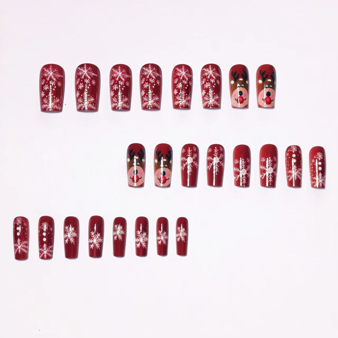 Artificial nails with festive reindeer and snowflake design Stornfield