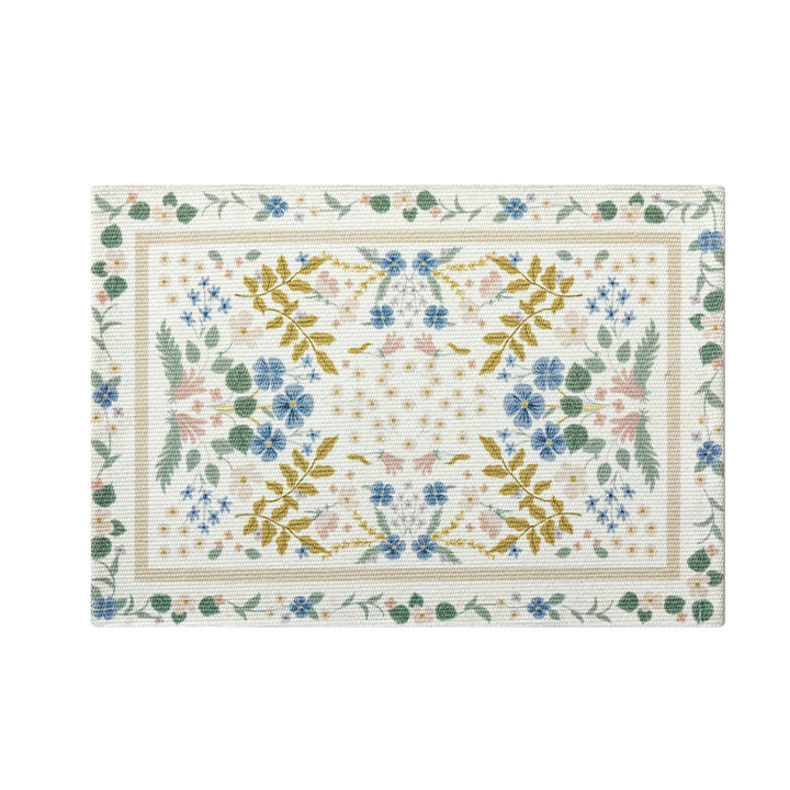 Floral woven bath mat with jacquard structure, absorbent cotton surface and non-slip underside Stornfield