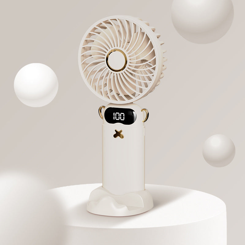 Cooling rechargeable handheld mini fan with digital battery display and cute desktop stand Stornfield
