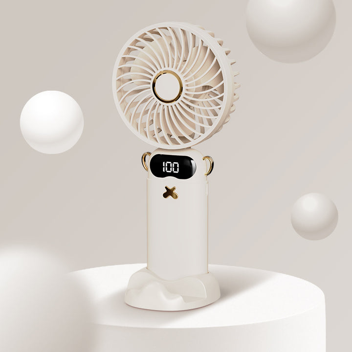 Cooling rechargeable handheld mini fan with digital battery display and cute desktop stand Stornfield