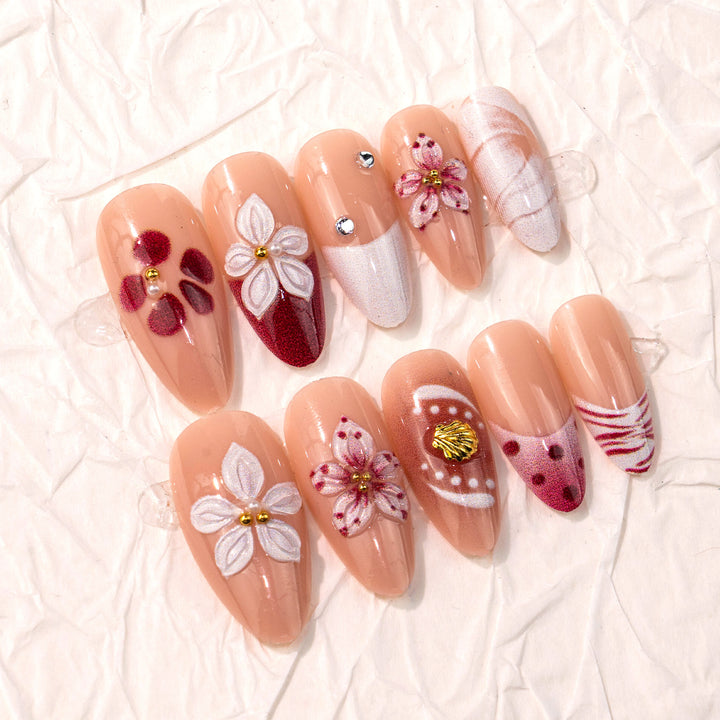 Hand-Painted Floral Press-On Nail Art Set