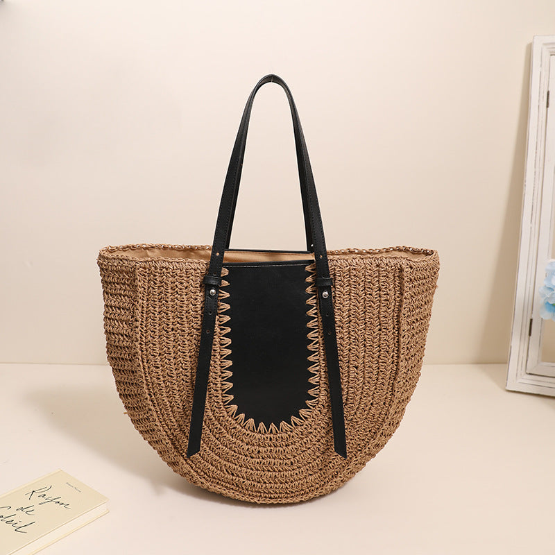 Elegant Handmade Straw Bag with Leather Accents Stornfield