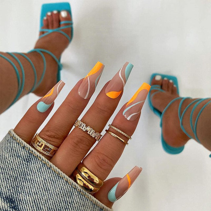 Stylish artificial nails with colorful wave pattern Stornfield