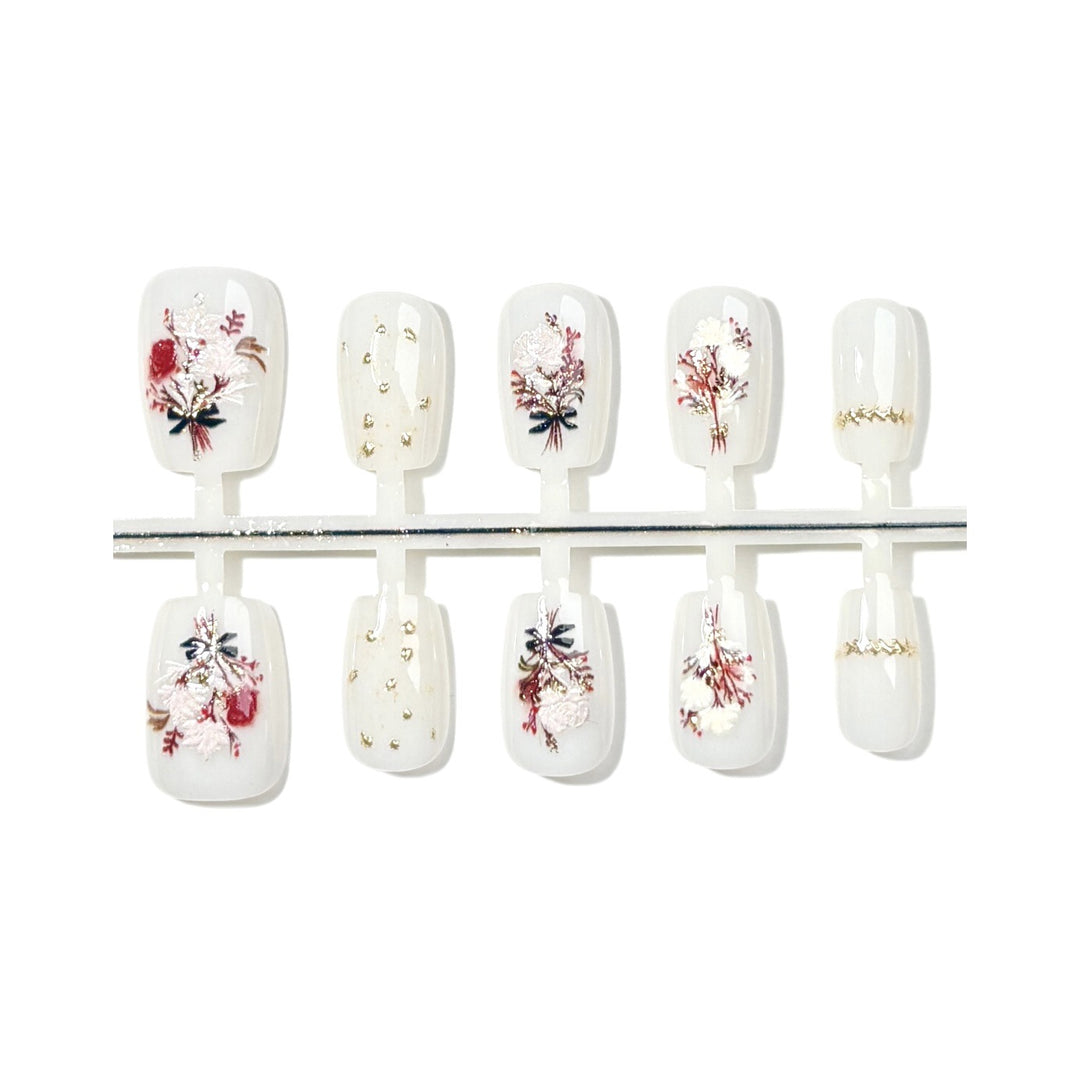 Floral Embellished Press-On Nail Set