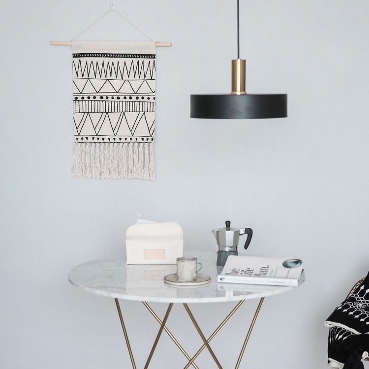 Woven Boho wall hanging with fringes and graphic ethnic pattern Stornfield