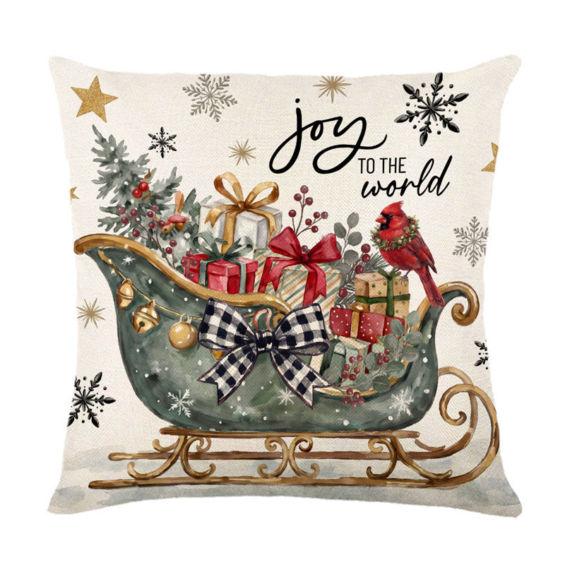 Christmas Decorative Throw Pillow Cover Linen-Cotton Blend Festive Tree Print