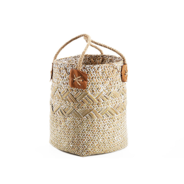 Unisex Handwoven Storage Basket with Leather Handles Stornfield