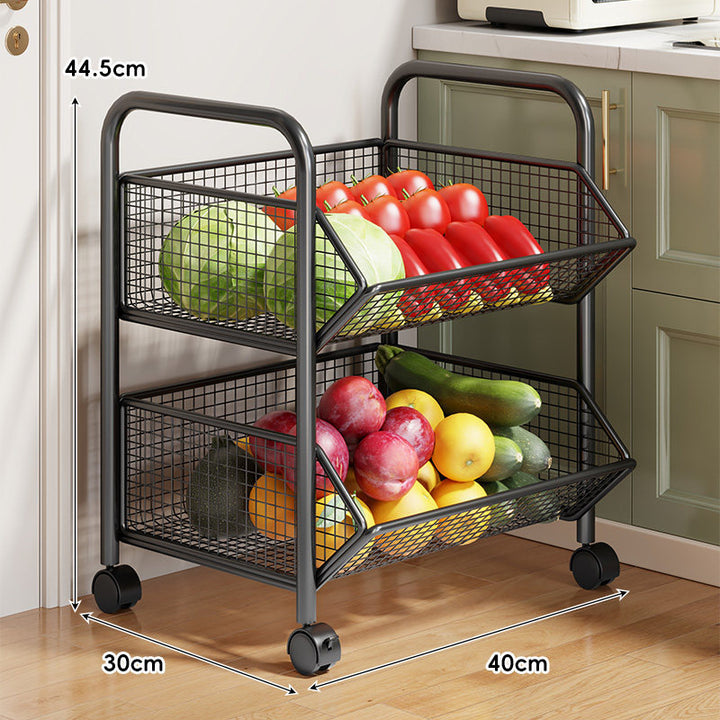 Three-Tier Rolling Mesh Produce and Pantry Storage Cart with Swivel Casters