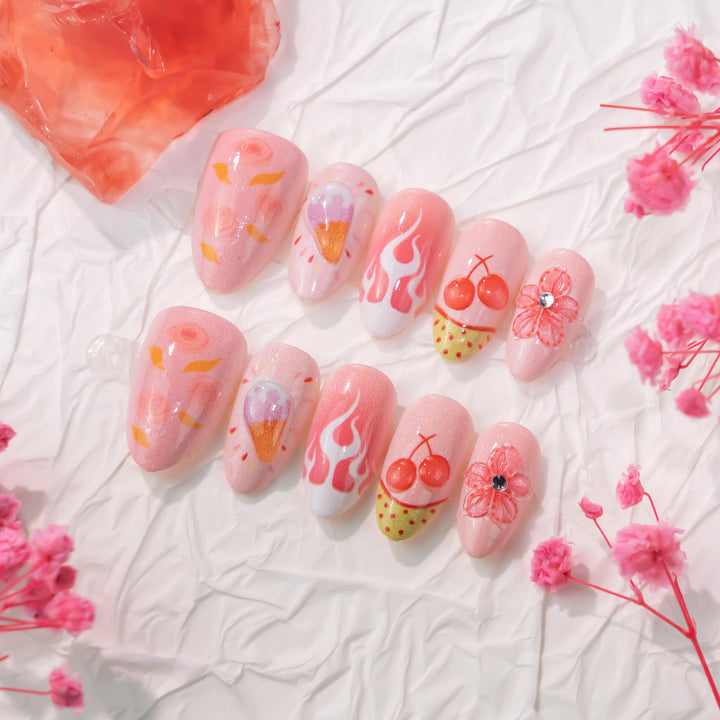 Artistic Dessert-Themed Press-On Nail Set