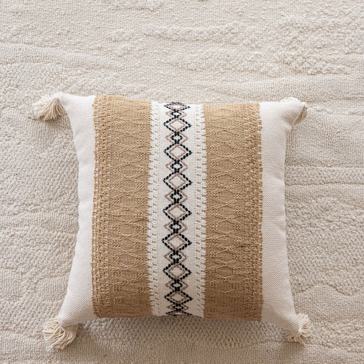 Bohemian Woven Tassel Lumbar Throw Pillow with Jute Center