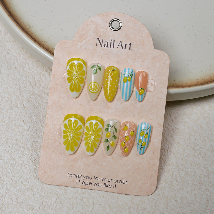Fruity Lemon-Themed Press-On Nail Art Set Stornfield
