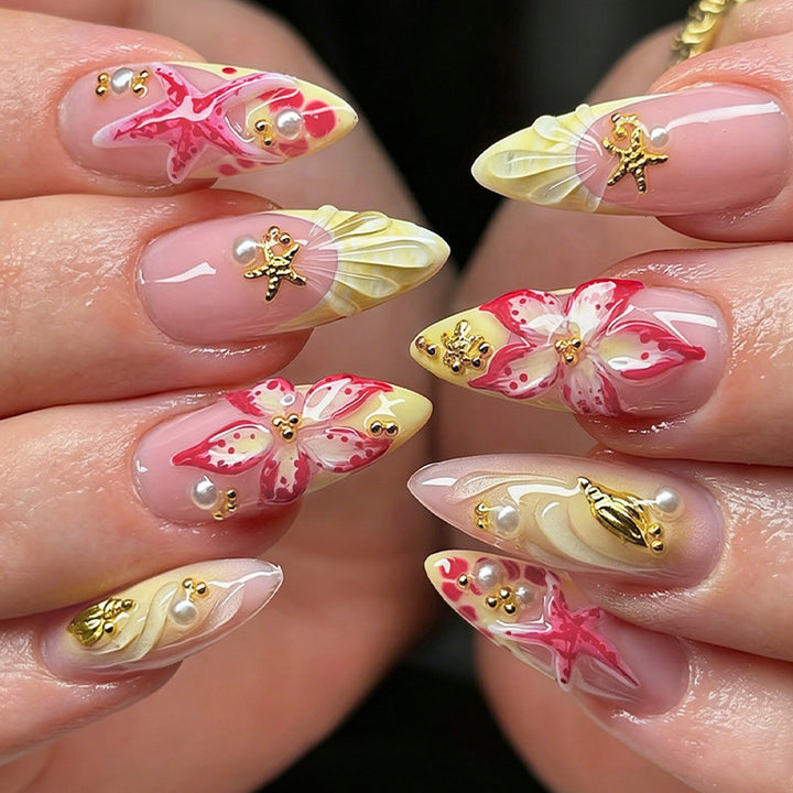 Artificial nail set with tropical motifs Stornfield