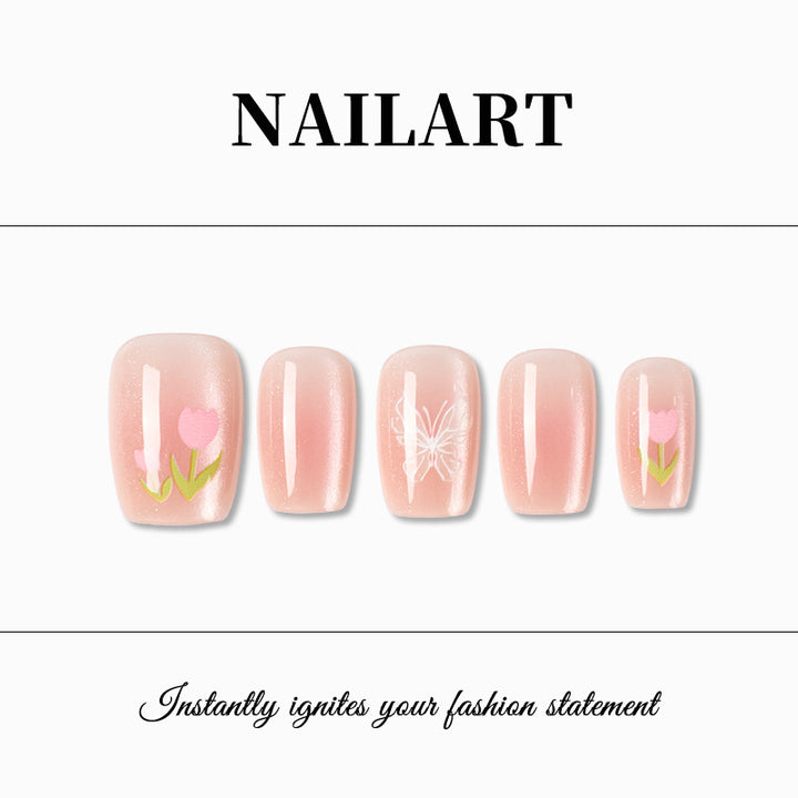 Artistic Press-On Nail Set with Floral Accents Stornfield 1787395327