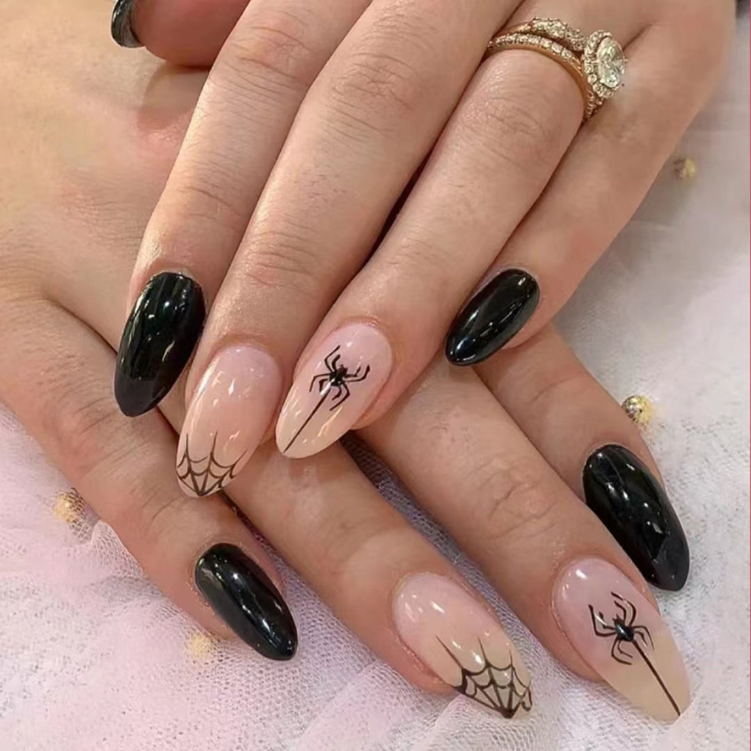Halloween-Themed Spider and Web Nail Art Extensions Stornfield