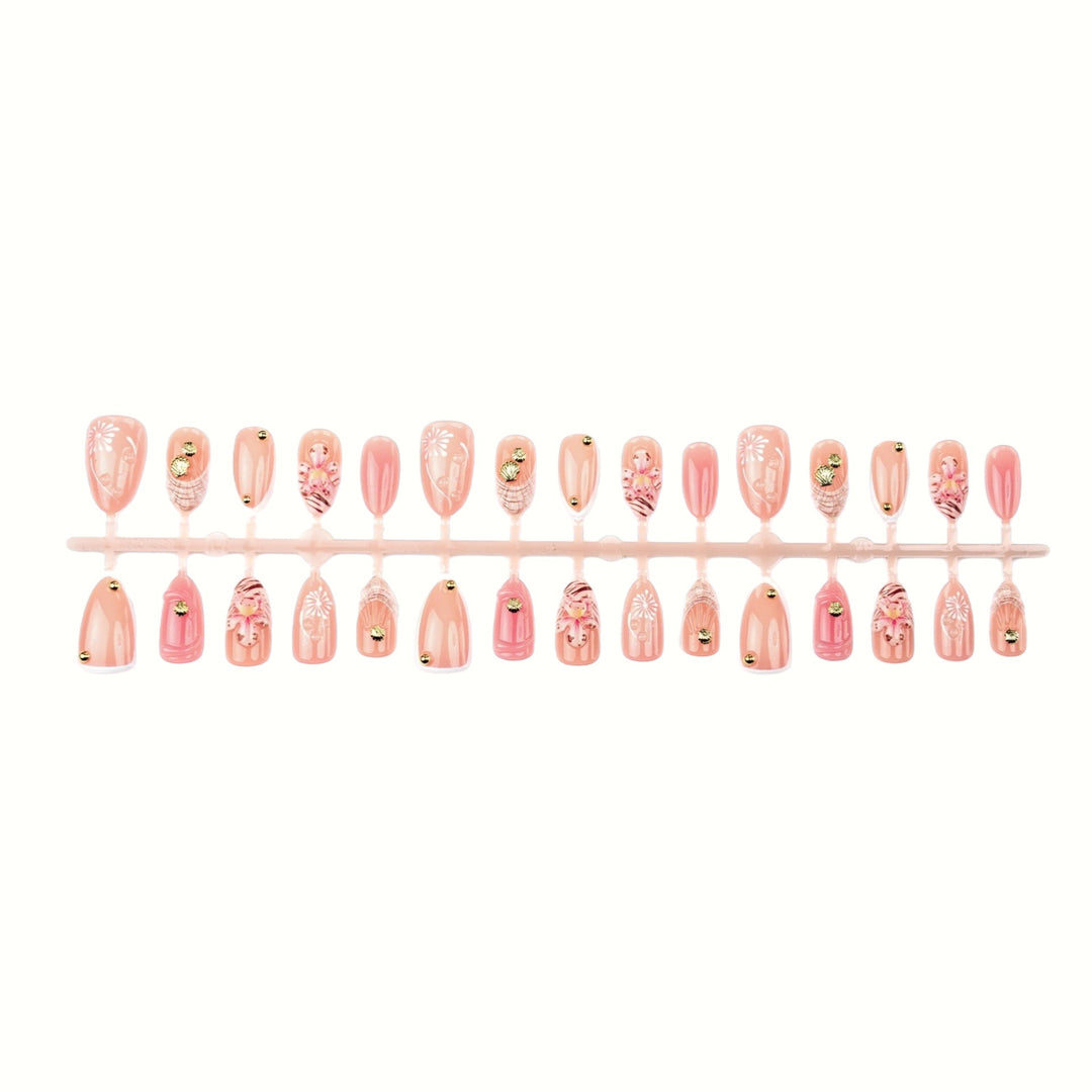 Elegant Floral Embellished Press-On Nail Set Stornfield