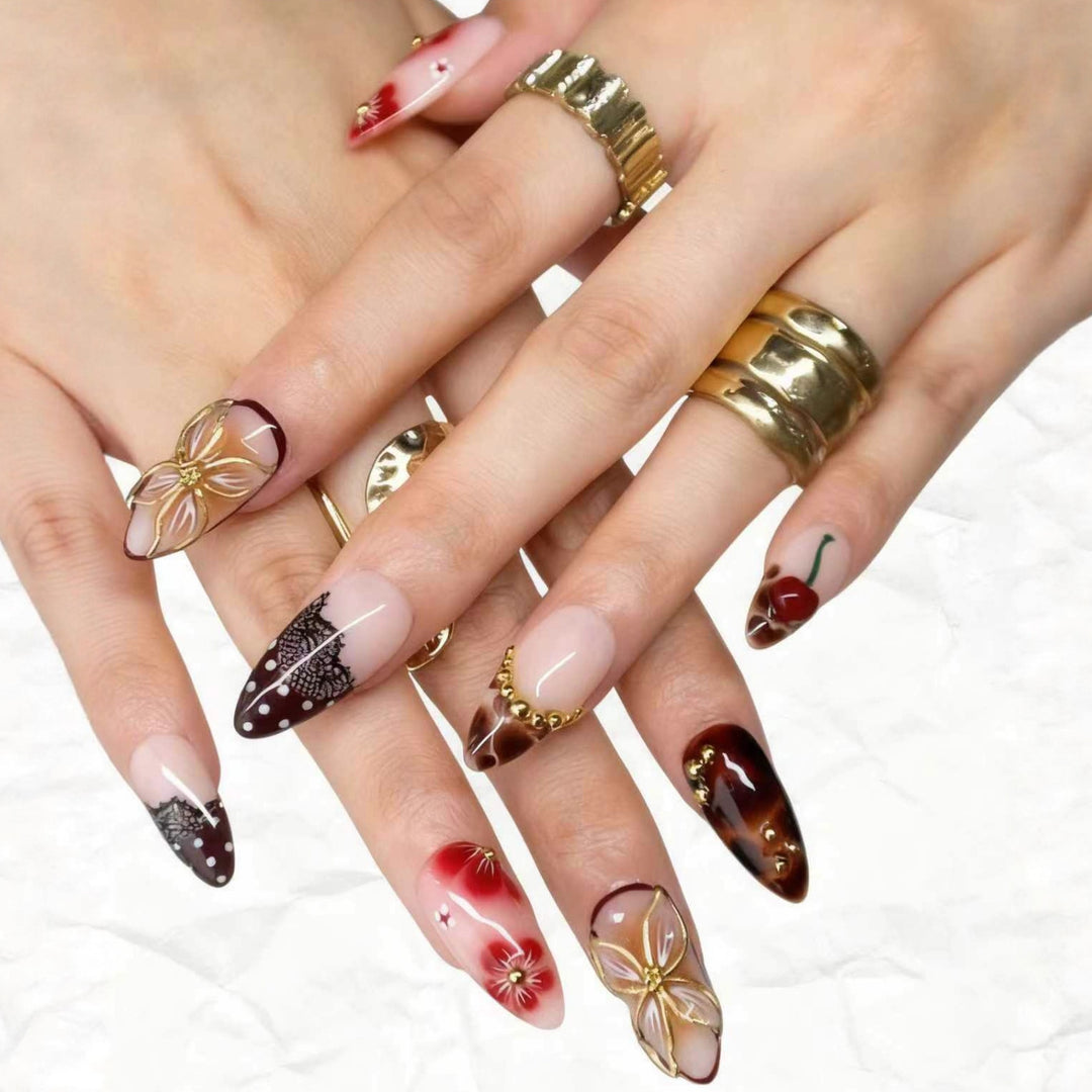 Artistic Cherry Blossom Press-On Nail Art Stornfield