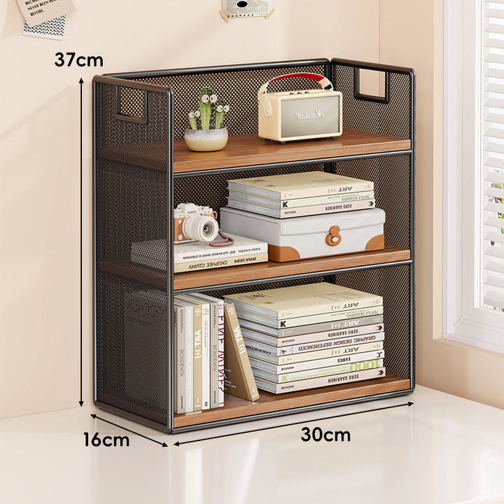 Mesh Tiered Desktop Organizer Shelf with Handle Cutouts