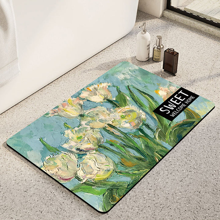Artistic Sunflower-Themed Bath Mat