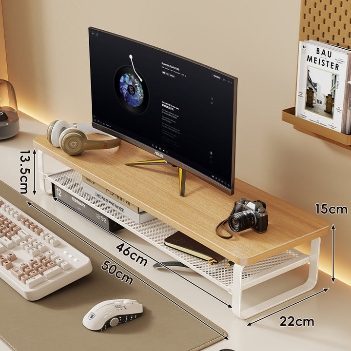 Minimalist Elevated Monitor Stand with Mesh Under-Shelf Storage