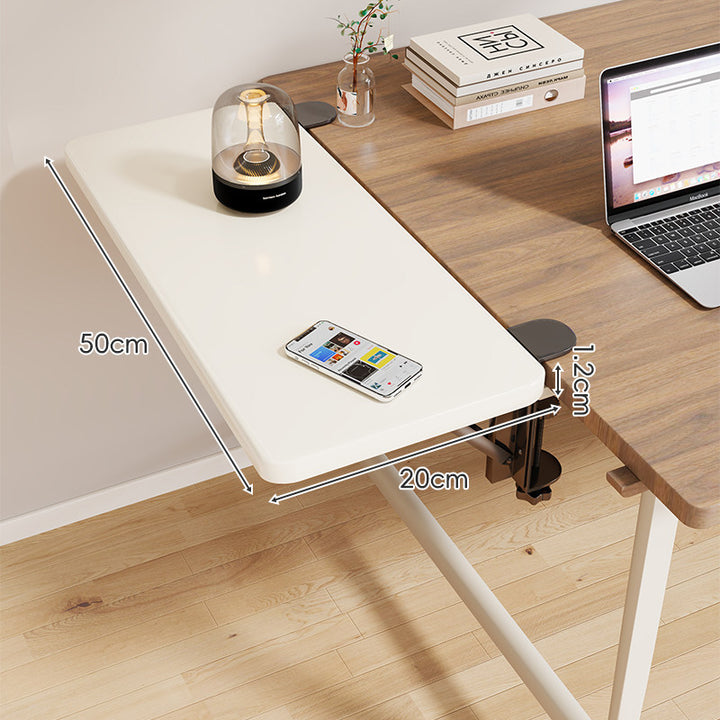 Clamp-On Adjustable Wooden Desk Side Shelf Extension with Foldable Bracket