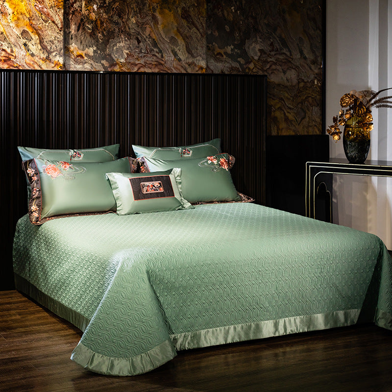 Luxurious Embroidered Satin Duvet Cover Set with Floral Border and Decorative Pillowcases