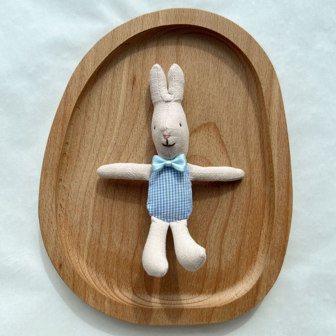 Hand-Sewn Linen Bunny Comforter Doll with Gingham Pocket Dress