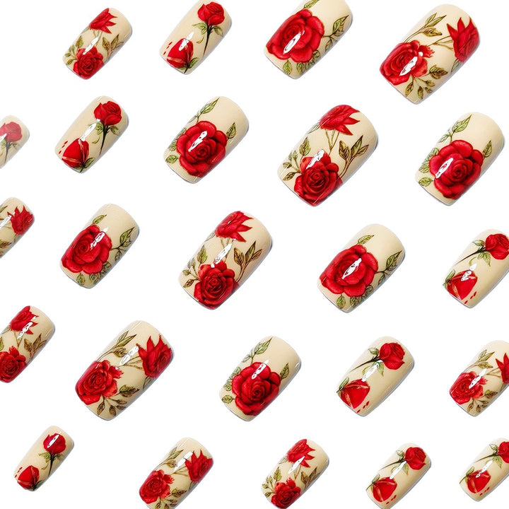 Artificial nails with romantic rose motifs Stornfield