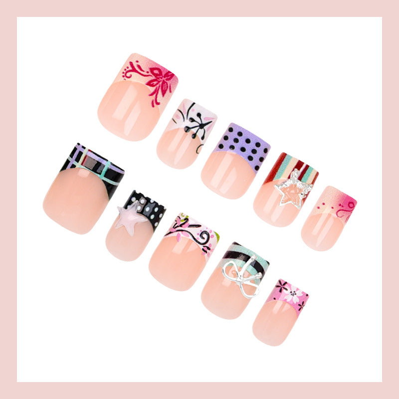Acrylic Nail Set with Playful Bows and Patterns Stornfield