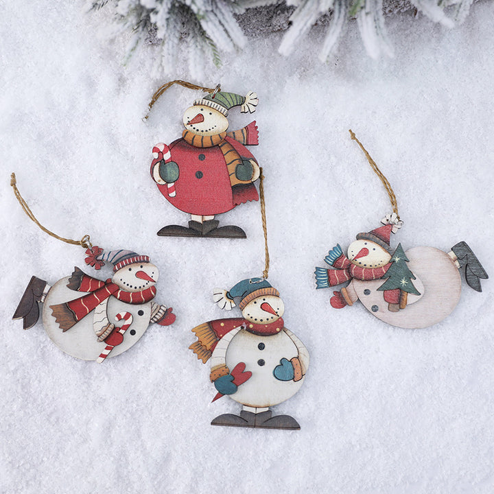 Wooden Snowman Decoration Ornament