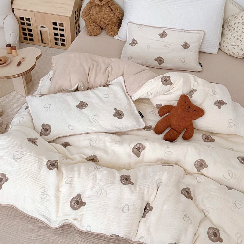 Muslin Cotton Quilted Duvet Cover Set with Whimsical Animal Print and Piped Edge