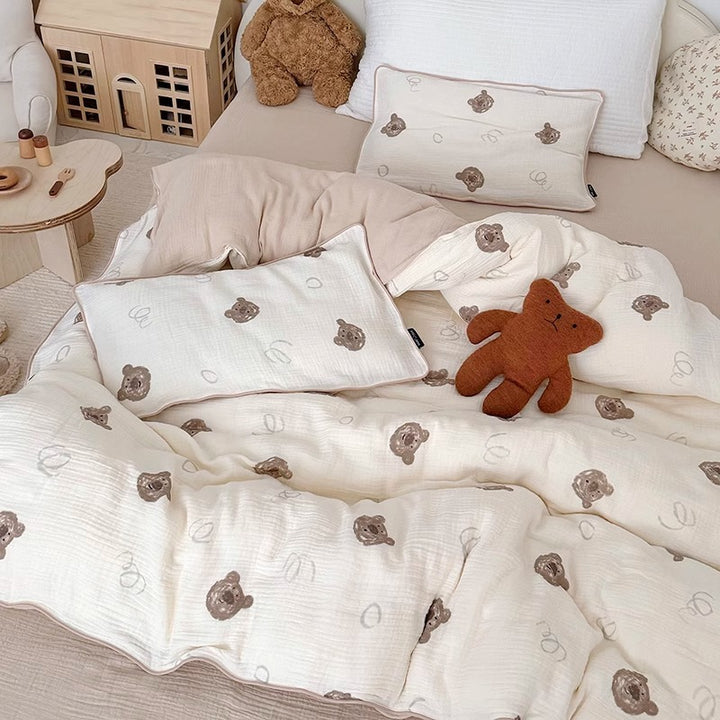 Muslin Cotton Quilted Duvet Cover Set with Whimsical Animal Print and Piped Edge