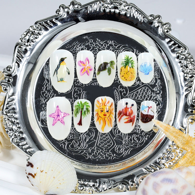 Artificial nail set with creative maritime motifs Stornfield