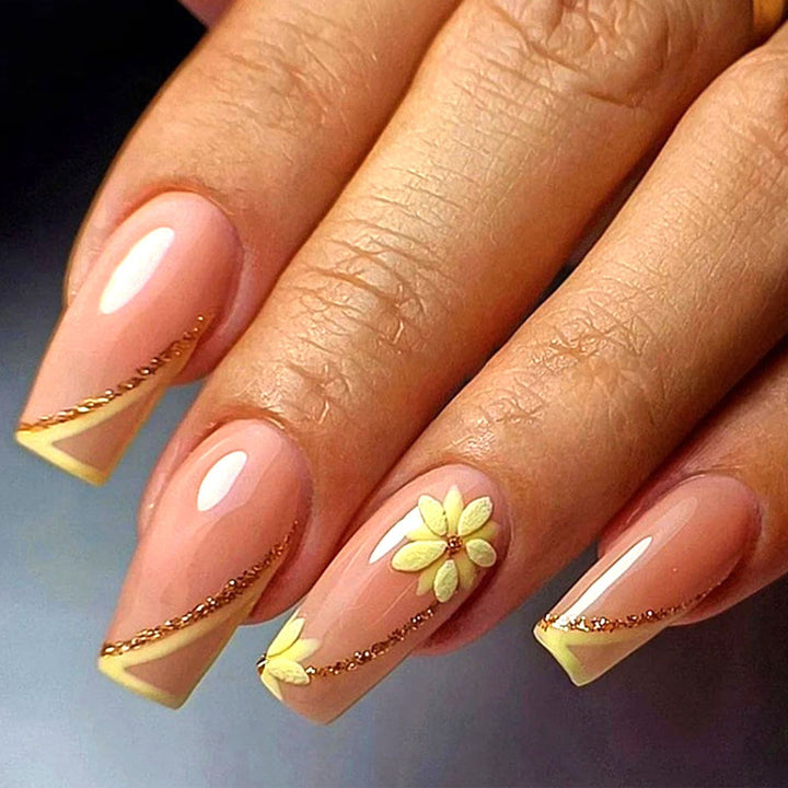 Decorative Floral Press-On Nail Art Set with 3D Flower Accents Stornfield