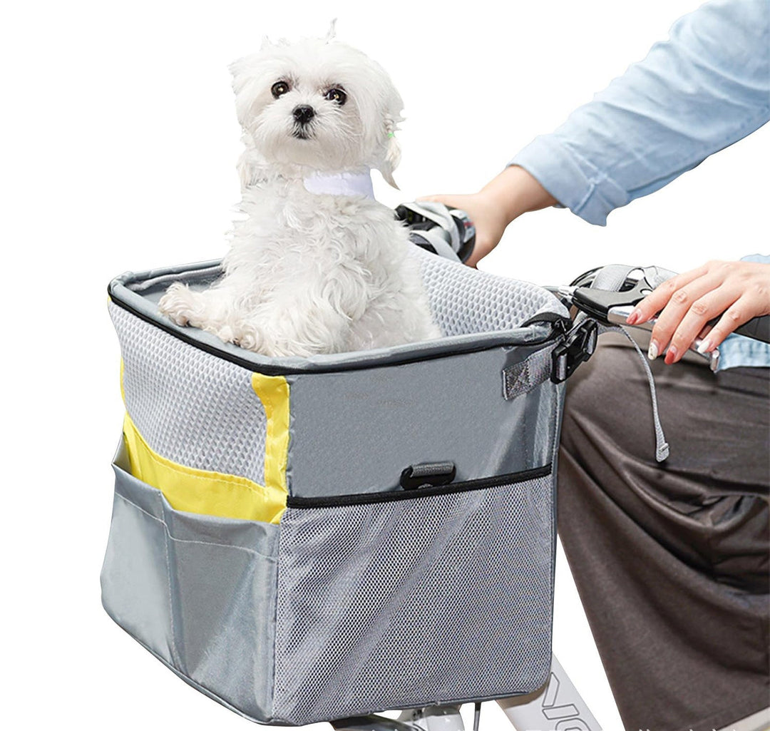 Padded Front Bicycle Pet Carrier Basket with Safety Leash and Reflective Trim Stornfield