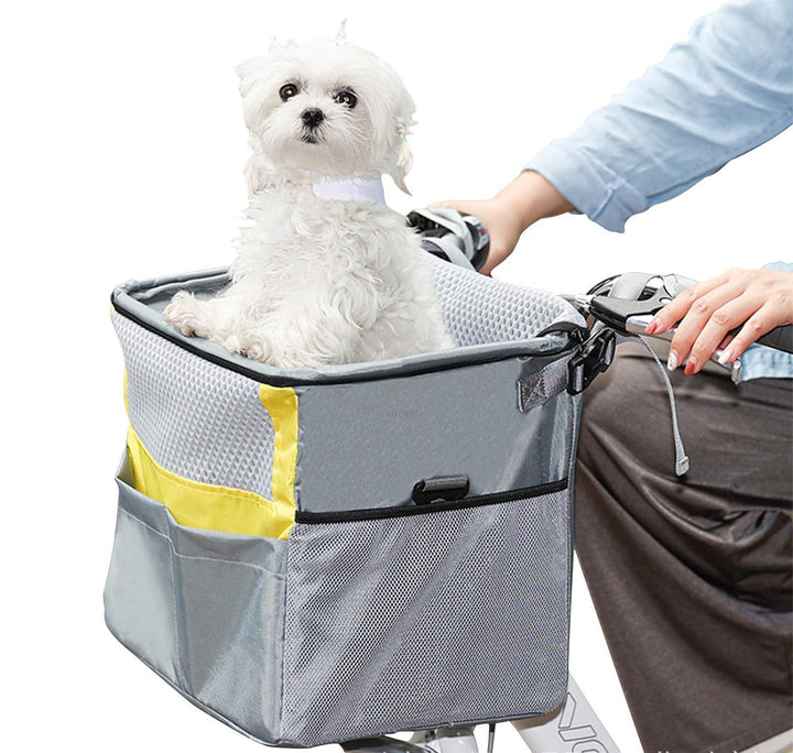 Padded Front Bicycle Pet Carrier Basket with Safety Leash and Reflective Trim Stornfield