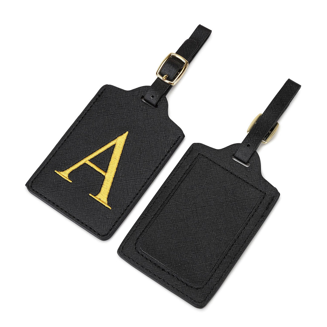 embroidered initial monogram leather luggage tag with adjustable buckle strap Stornfield