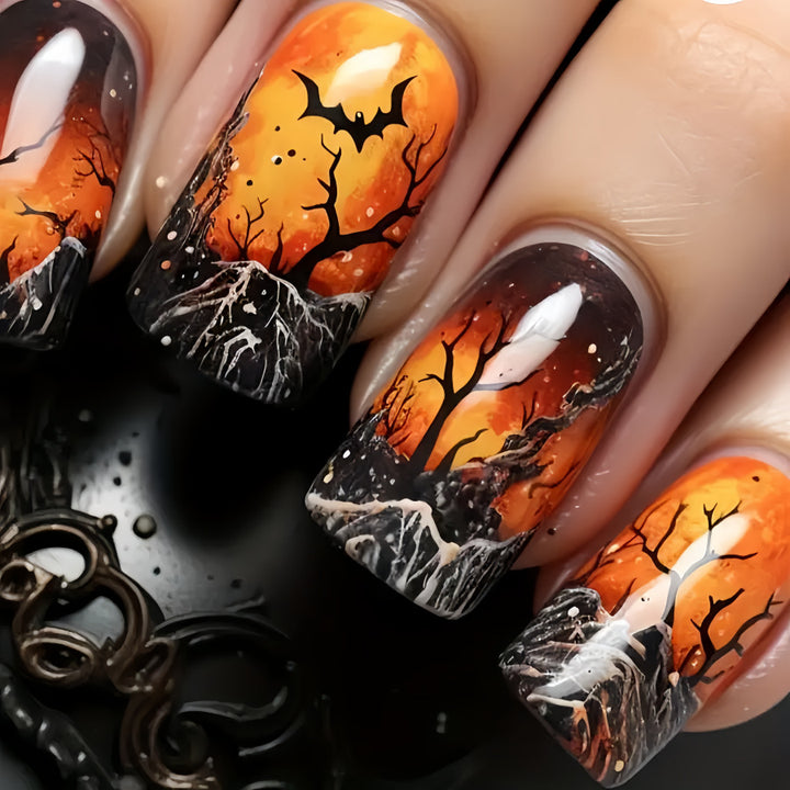 Artistic Halloween-Themed Press-On Nail Set Stornfield