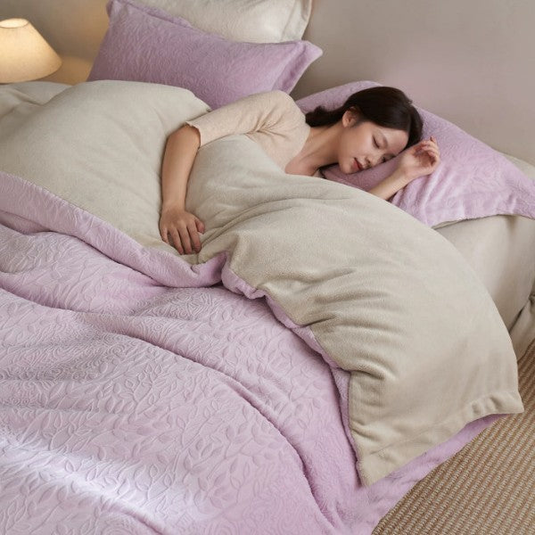 Textured Quilted Duvet Cover Set with Embossed Leaf Jacquard and Matching Pillow Shams