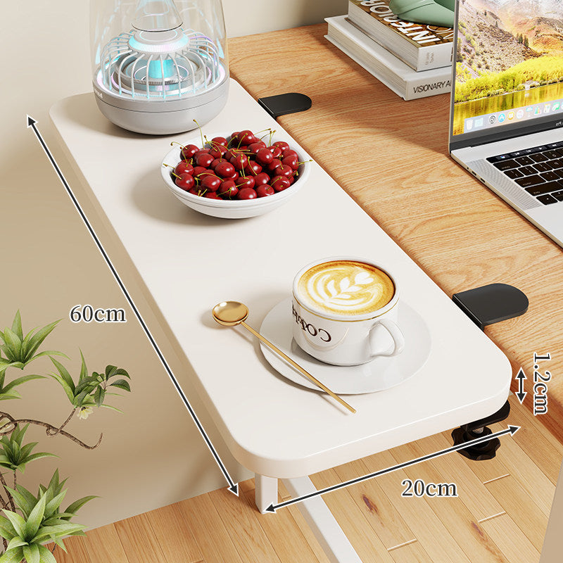 Clamp-On Expandable Desk Side Table Shelf with Wide Smooth Surface and Slim Adjustable Clamp